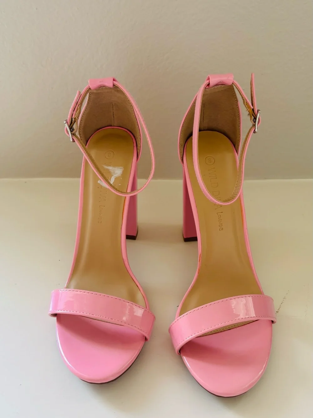 Wild Diva Lounge Pink Patent Ankle-Strap Block Heels - Picture 5 of 14